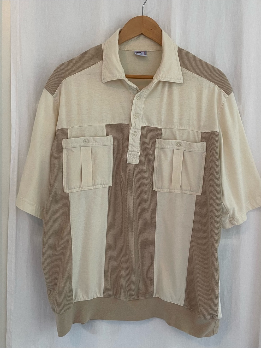 Haband Two-Tone Tan & Cream Short-Sleeve Polo with Chest Pockets